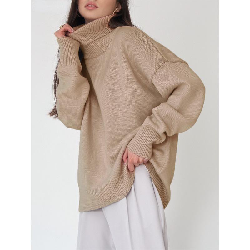Autumn/Winter 2024 Solid Color High-Neck Casual Loose Knit Sweater