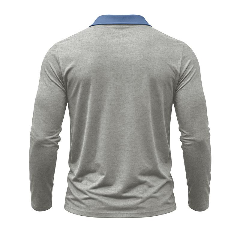 Mens Casual Long Sleeve Polo Shirts Contrast Lapel Button T Shirt with Chest Pocket Solid Color Daily Business Tops