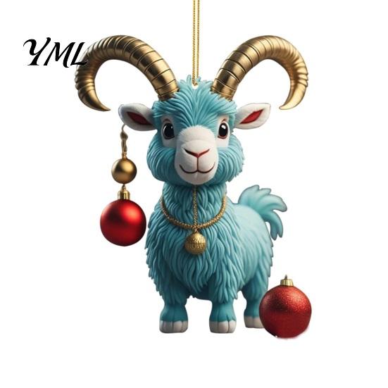 Holiday Car Interior Decor 2D Acrylic Goat Christmas Hanging Ornament, 3.15 Inch Farm Animal Xmas Tree Lightweight Crafts Decoration for Rear