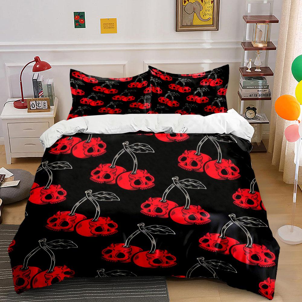 Skull Cherry Gothic Decor Set Soft Comfortable Duvet Cover Bedding Set Included 1*Duvet Cover & 2*Pillowcases, Gift