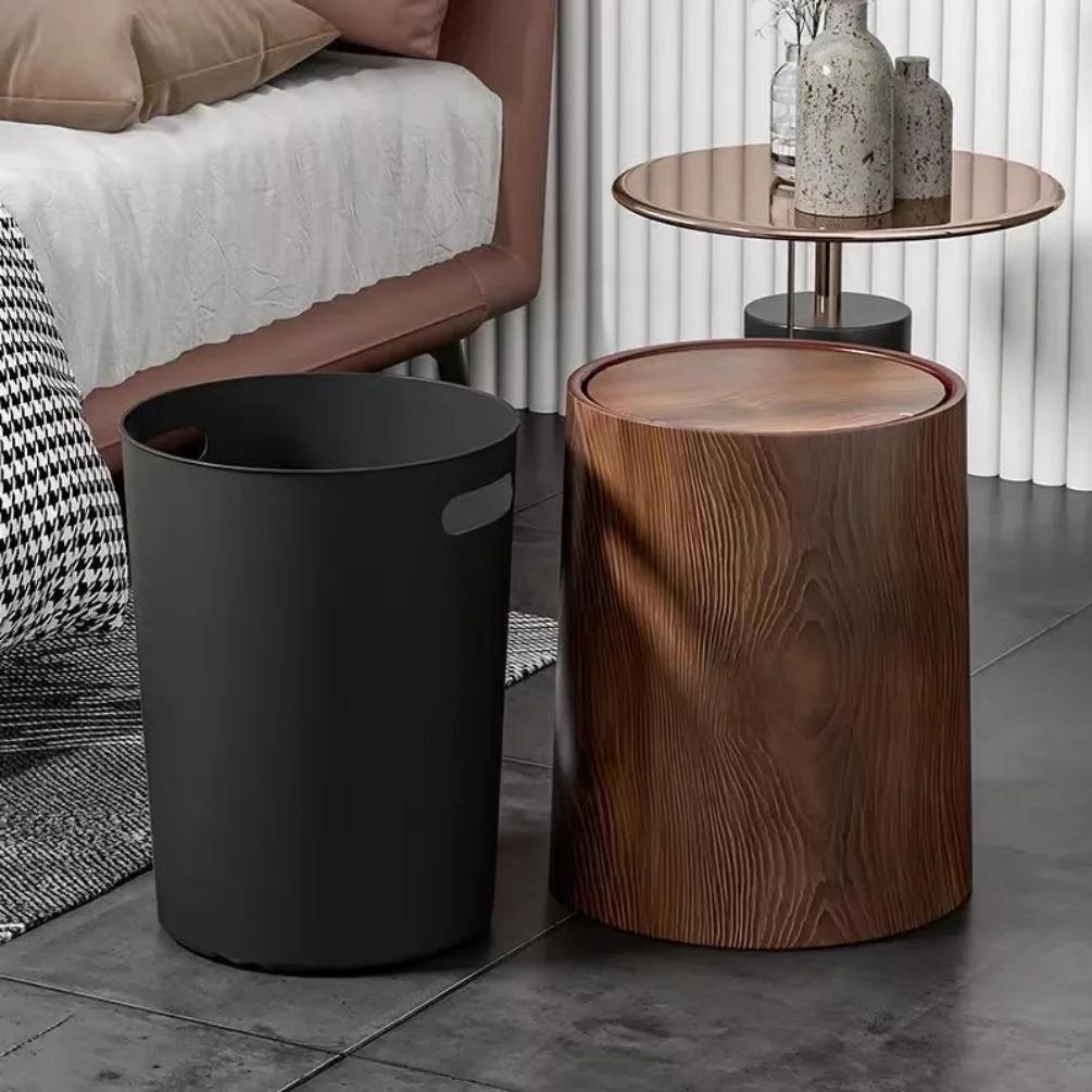 Retro Wood Trash Can Waterproof Wastebasket Decoration Bathroom Dustbin Household Large Capacity Garbage Bin Kitchen Accessories