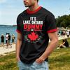 Top casual moda da uomo con stampa Lago ONTARIO, girocollo, elasticizzato, manica corta (, TRUE NORTH GRANDE, EST. 1615)