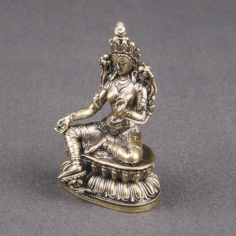 Retro Brass Green Tara Buddha Statue Desktop Decoration Vintage Buddha Figurine Collectible Buddha Ornament