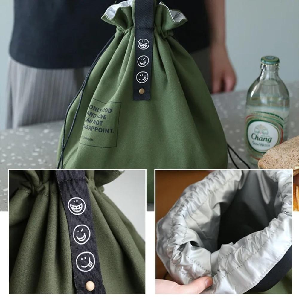 Neuer Leinwand-Picknickbehälter Frischhalte-Kordelzug-Design Isoliert Thermosack Brottasche Schule