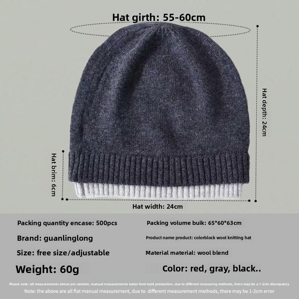 Versatile Wool Knitted Hat Mock Double Layer Ear Protection Cap Cozy Stacking Hat Unisex