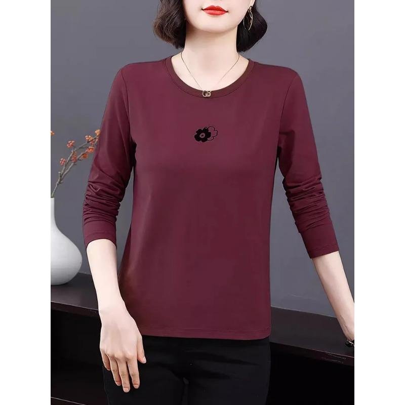 Long-sleeved T-shirt for Women Autumn Middle-aged Mother's Wear New Round Neck Bottoming Shirt Thin Top