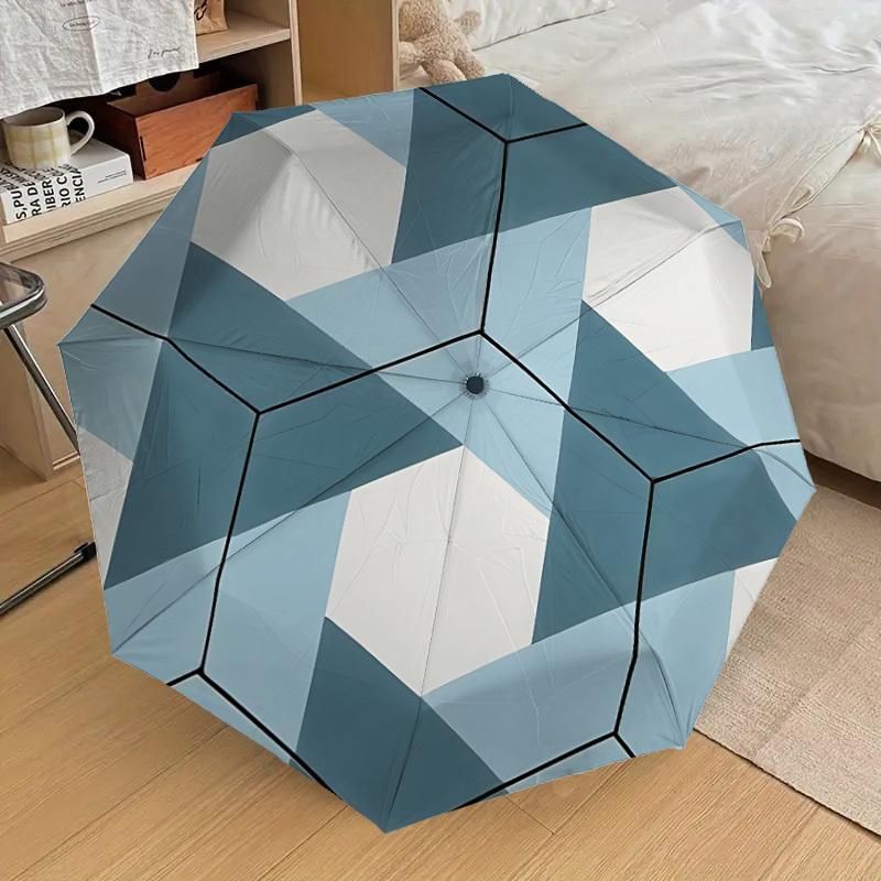 1pc Geometric Pattern Automatic Folding Umbrella, Portable Collapsible Design, 8-Rib Iron Frame, Outdoor Accessory Yy250905085