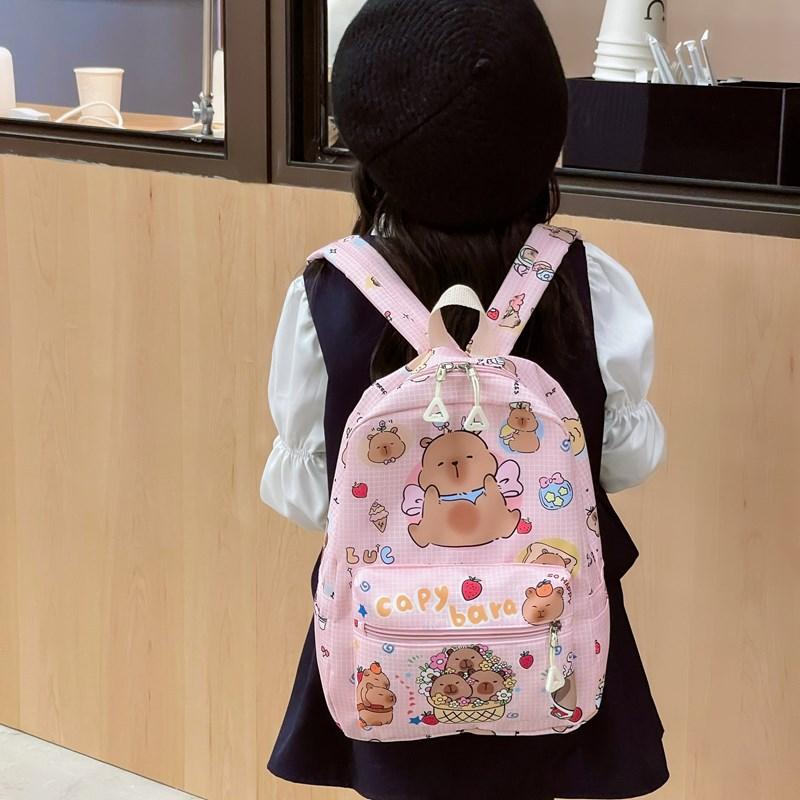 Book Bag Girl Cute Cartoon Kapibara School Bag Nylon Print Kids Backpack