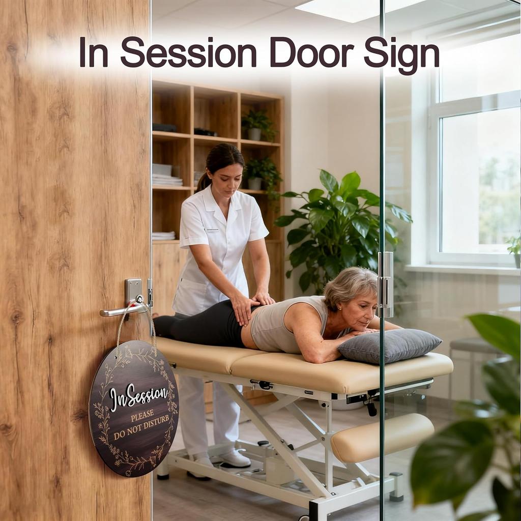 In Session Door Sign for Therapists, Double-Sided Wood Therapy Room Decoration with Hanging Rope, Session In Progress Door Sign, Therapy Office