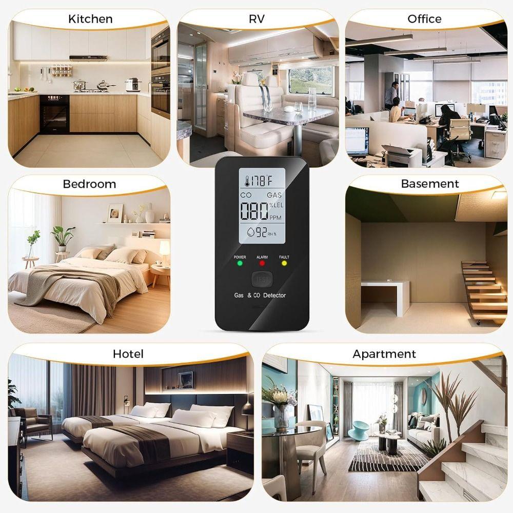 Compact Device Methane Detector 4-in-1 Design Gas Leak Alarm Temperature Monitor  Indoor Spaces