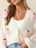 Women's Elegant 3D Strawberry Pattern Cardigan - Autumn/Winter 2025 Collection, European/American Style, Button-Up Long Sleeve Knitwear
