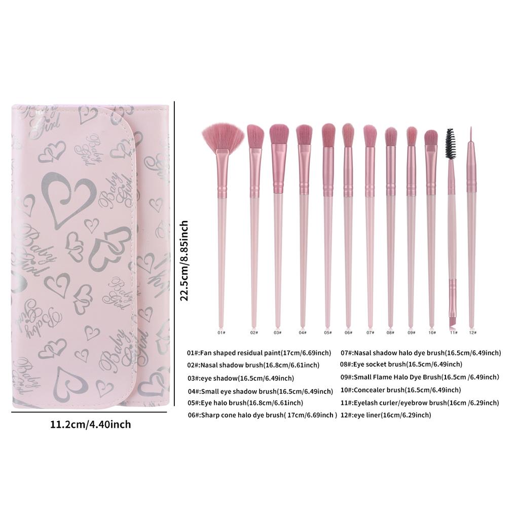12Makeup Brush Set Eyes Eye Shadow Brush Eyeliner Brush Eyebrow Brush Blending Brush Fan Brush Makeup Tools