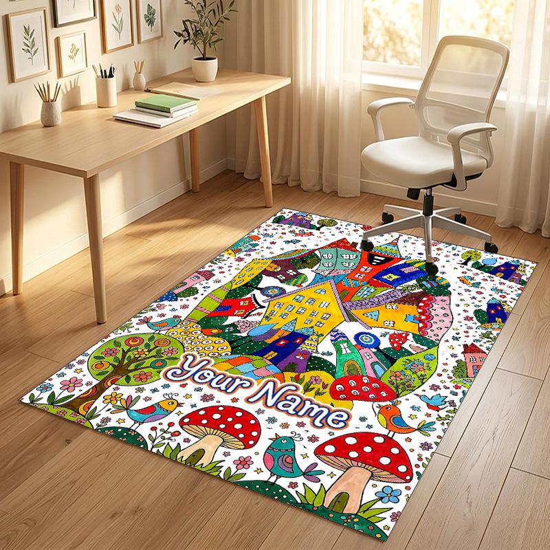 Whimsical Cat Mandala Theme Soft Crystal Velvet Rug Custom Name & Text Print Non Slip Floor Rug for Bedroom Living Room