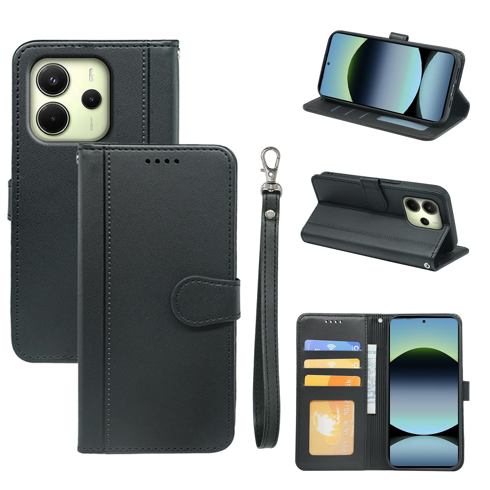 

For Xiaomi Redmi Note 14 4G (163.25mm) Wallet Case Magnetic Snap Leather Phone Cover with Strap A