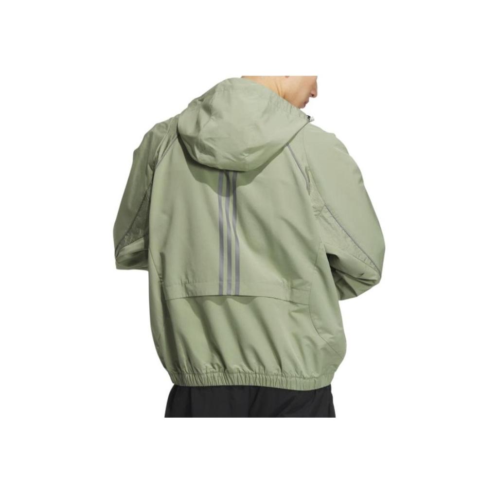 Adidas Fustl Woven Logo Print Striped Pattern Sports Casual Hooded Jacket Men Jacket Tent-Green JI8741
