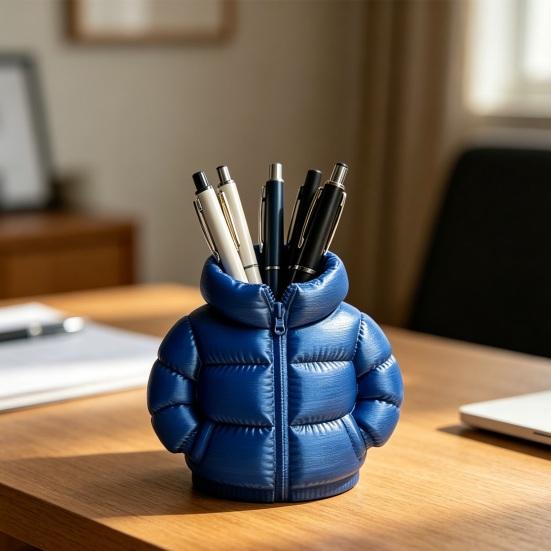 Yousheng Down Jacket Pen Holder, 3D Printed Funny Puffer Jacket Pencil Cup, Small Desk Organizer Storage Box for Home Office Desktop Decor