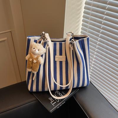 Summer Tote Bags for Woman 2025 Stripe Designer Shoulder Shopper Storage Bag Women Casual Canvas Handbag