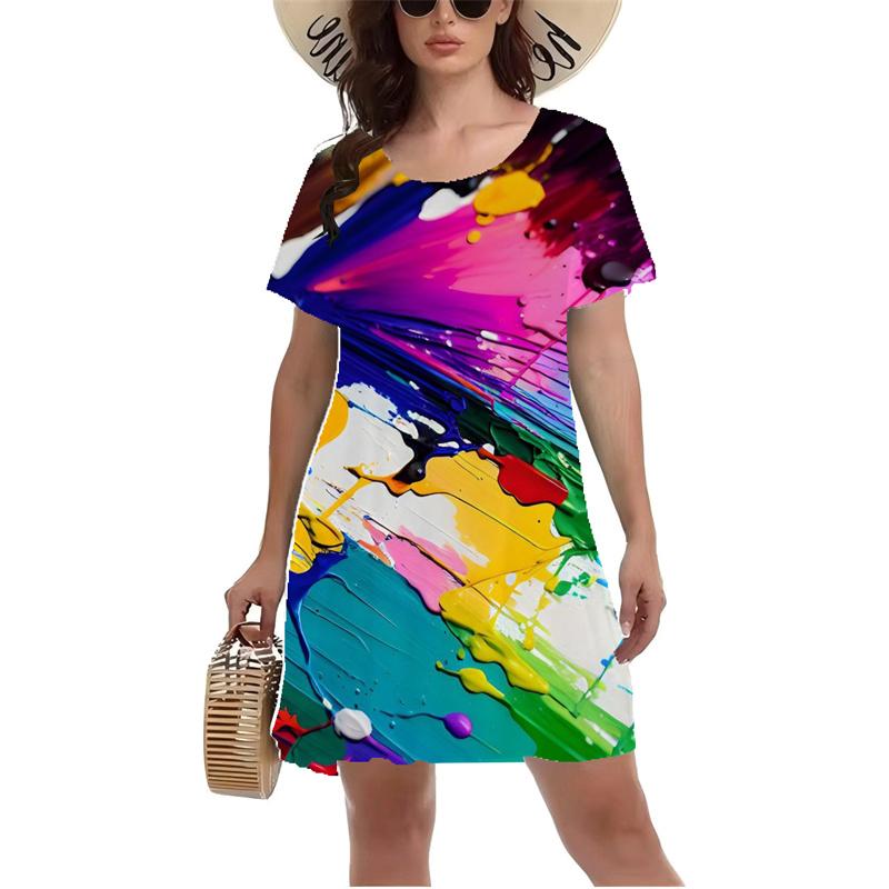 

3D Синее звездное небо Планета Метеор Узор Принт Платье Женское Летнее Короткий Рукав Круглый Вырез Повседневный А-силуэт Платье Vestidos De Mujer 6XL