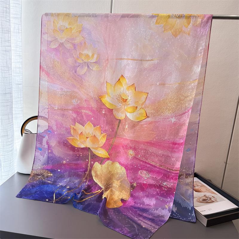 180*70cm Elegance Print Scarf Women Fashion Big Shawls Gauze Large Scarves Bandanna Hijab Long Wrap Travel Sunscreen Beach Towel