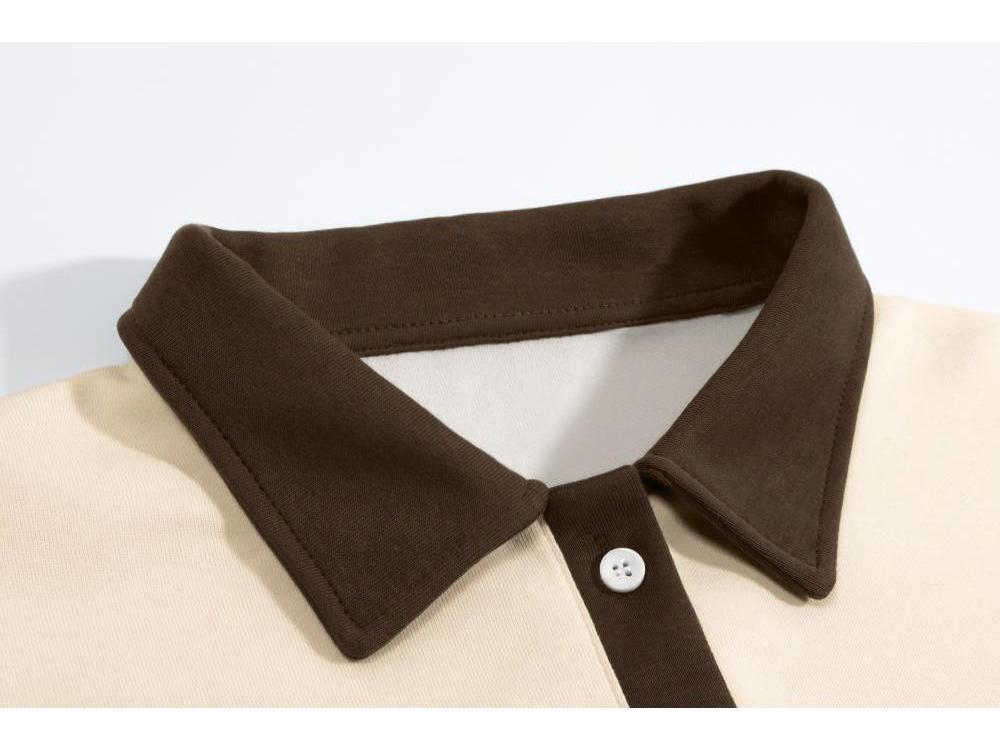 Plain Cotton Color-Block Polo Sweatshirt with Custom Logo, Turn-Down Collar, Loose Thin Fit for Autumn/Winter