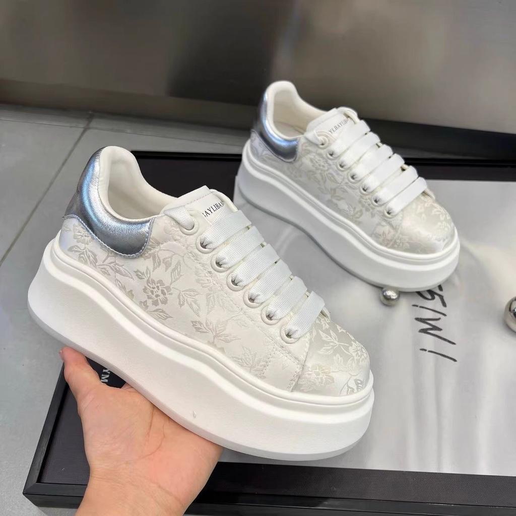 Platform White Shoes Women's New Spring and Autumn National Style Trend Versatile Muffin Height Increase Casual Board Shoes Children