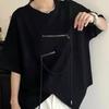 Women's Irregular Design T-shirt Zipper Decoration Short Sleeved Crew Neck Famale T-shirts New Personalized Versatile Ladies Pullover Top