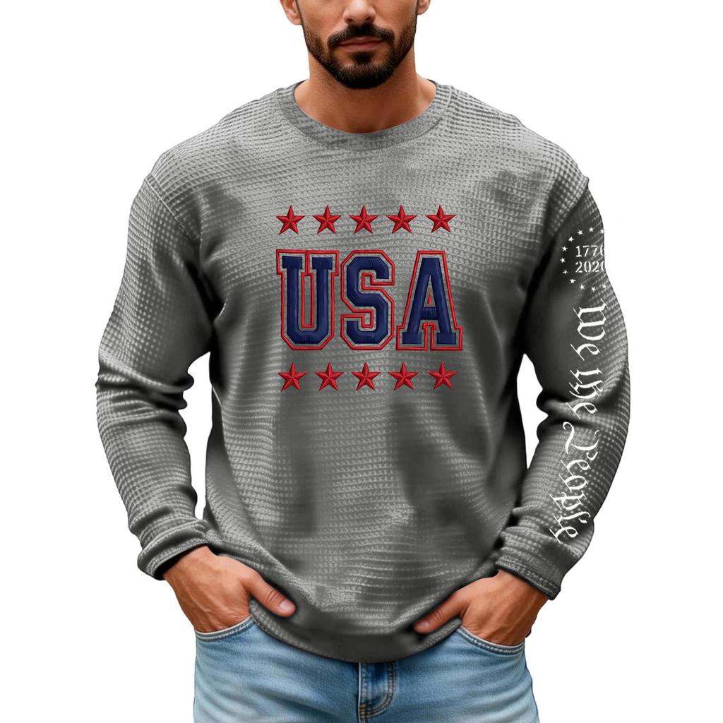 Camiseta de Manga Larga para Hombre - Camiseta Deportiva Pulóver de Cuello Redondo Bordada 250 Aniversario