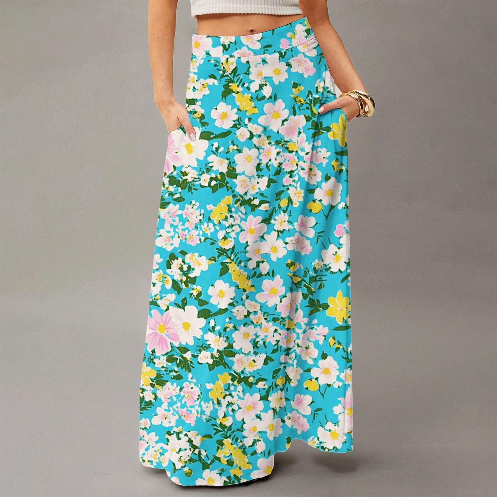 Женское летящее платье макси обычное повседневное летнее с цветочным принтом в богемном стиле юбка L