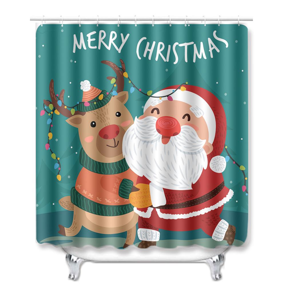 Christmas Shower Curtain Polyester Cloth Toilet Seat Four-Piece Set Entrance Door Mat Bedroom Living Room Floor Mat Carpet