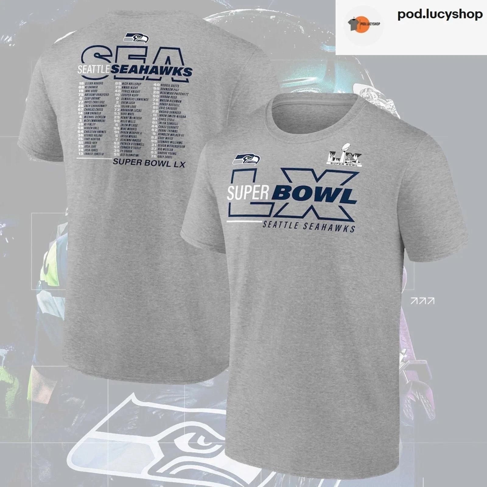 Seattle Seahawk 2025 NFC Champions Super 1Bowl LX Roster T-Shirt Unisex S-5XL 4XL