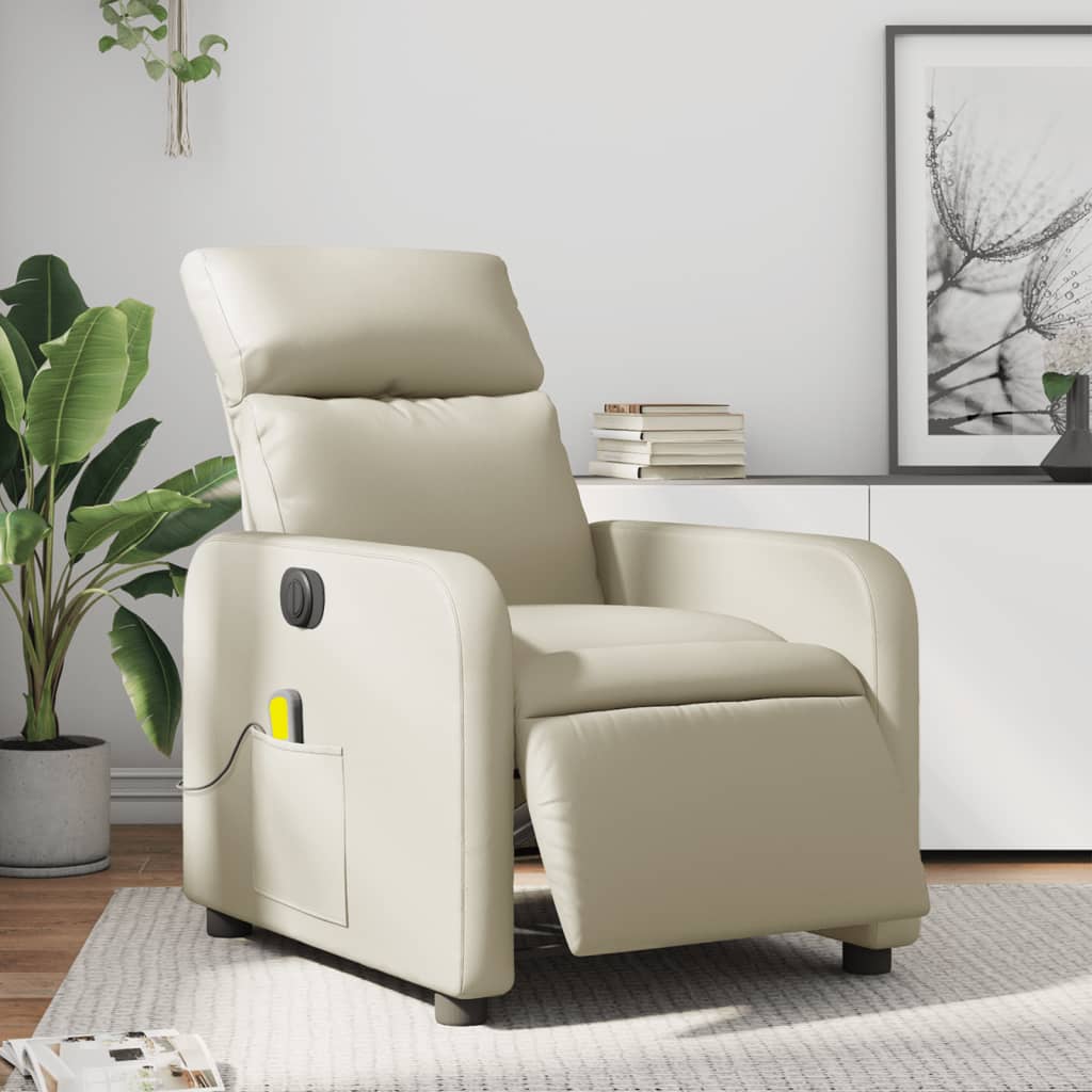 Electric Massage Chair Cream Faux Leather