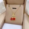 Fruit Red Cherry Fashion Light Luxury Temperament Gorgeous Full Diamond Necklace Women'S Versatile Collarbone Chain Titanium Steel