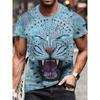 Men's T-shirt Men's Fashion Leopard Print Animal Print Casual Short Sleeved Round Neck T-shirt Loose Top