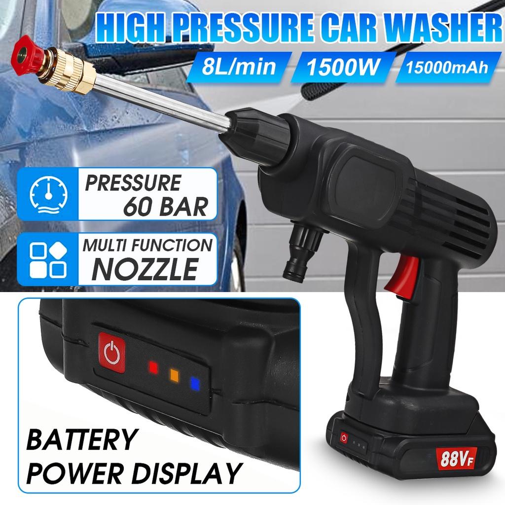 15000mAh Cordless High Pressure Washer Spray Water Gun Car Wash Pressure Water Nozzle Cleaning Machine for 18V Battery 1500W