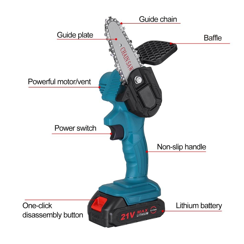 4-Inches Electric Protable Mini Cordless Rechargeable Handheld Chain Saw  For Tree Branch Wood Cutting With1/2Pcs Batteries