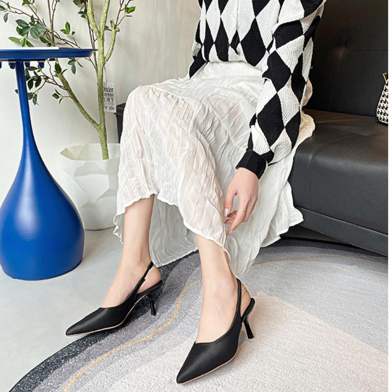 

2024 модные новые женские босоножки на каблуке с неглубоким носком, удобные туфли для женщин с острым носком и шпильками 39