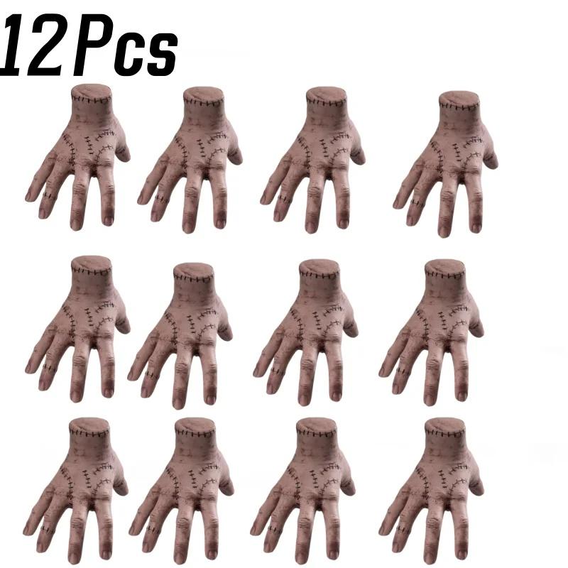 12PCS 2025 Halloween Horror Props Broken Hands Horror Wednesday Adams Family Latex Palm Statue Home Decorative Tabletop Crafts