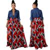 Spring and summer new European and American long dress women's denim with woven printed pendulum splicing dress