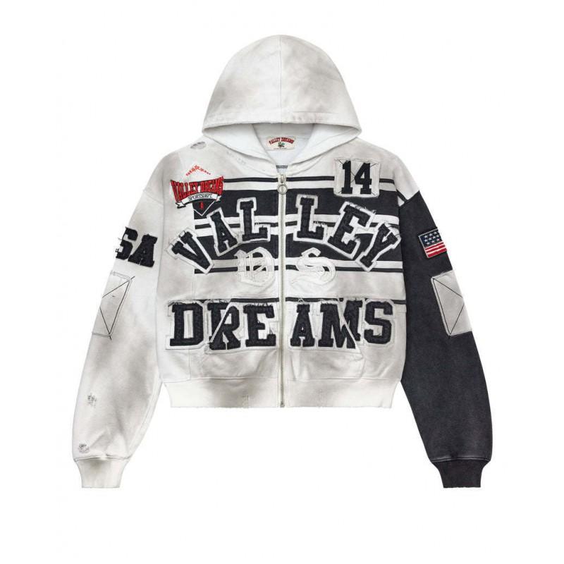 American Graffiti Print Locker Geschnittener Reißverschluss Hoodie Herren Damen Jugendliche Freizeit Streetwear