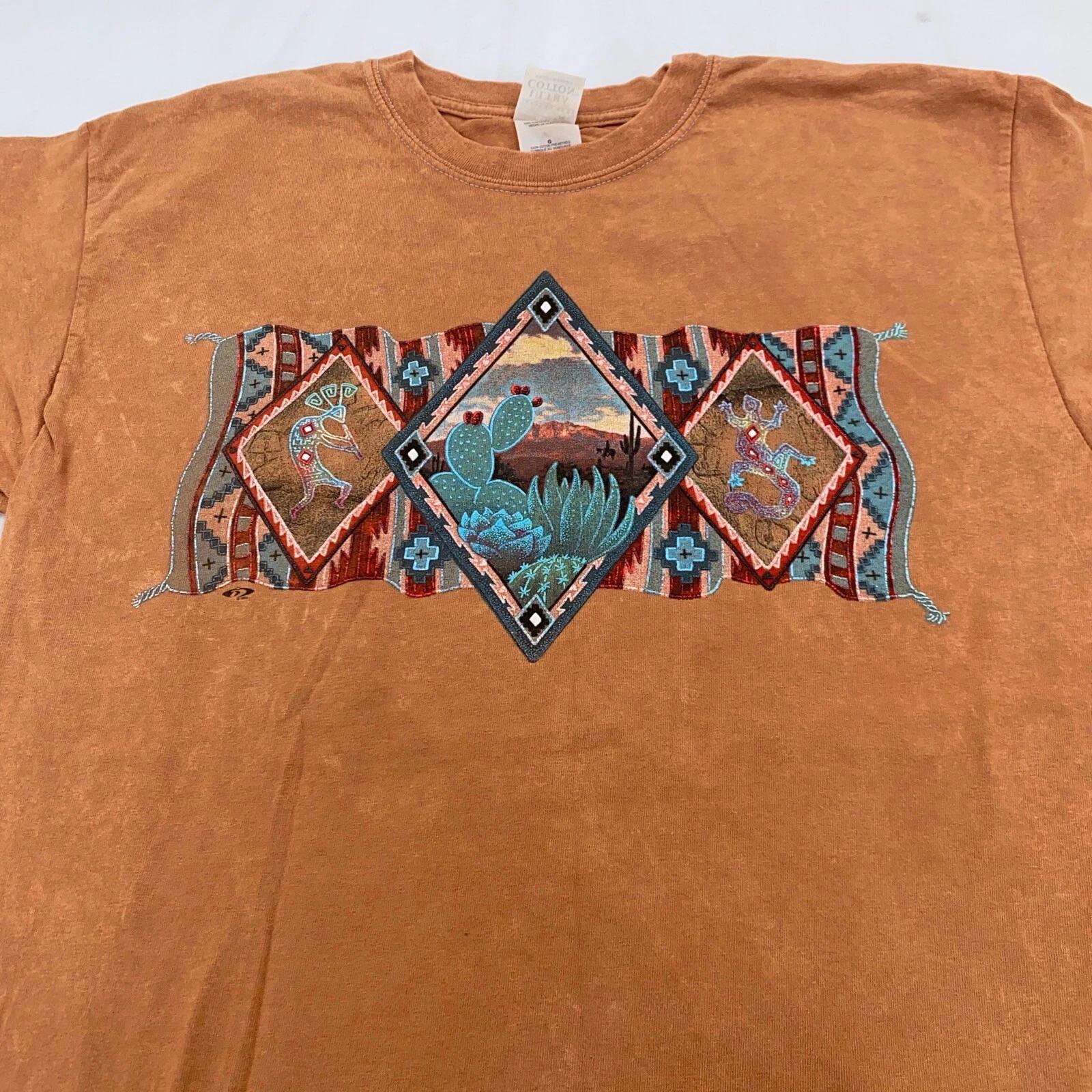 

винтажная футболка SOUTHWESTERN ART с принтом кактуса, окрашенная в технике тай-дай, размер L L