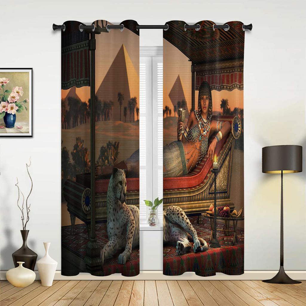 Egypt Pharaoh Yellow Mural Ancient Window Curtains Home Decoration Living Room Curtains Kid's Room Cortinas For Kitchen Bedroom