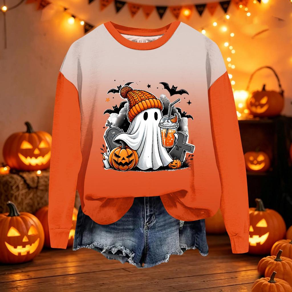 Women's Casual Long Sleeve Loose Fit Halloween Printed Sweatshirt