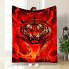 A Fierce Tiger In Vibrant Red Tones Surrounded by Fiery Lightning Streaks. for All Seasons Blanket Lunch Break Throw Gift