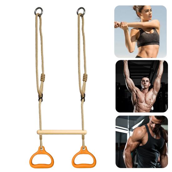 Fitness Ring Hanging Swing Rod Anti-Slip Grip Adjustable Length Smooth Shape Design Safety Knot Fitness Ring