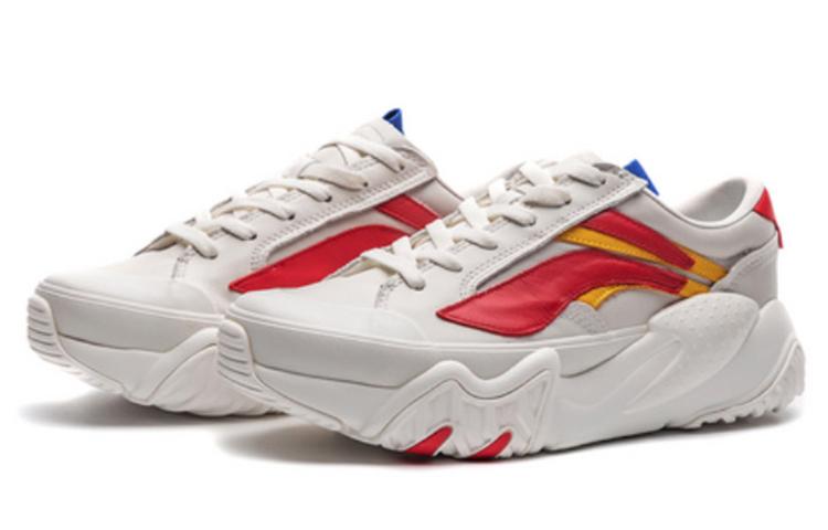 Li Ning Wave Cushioning Slip Resistant Low top Casual Shoes Men's Cloud Mist White Red AGCP309-4