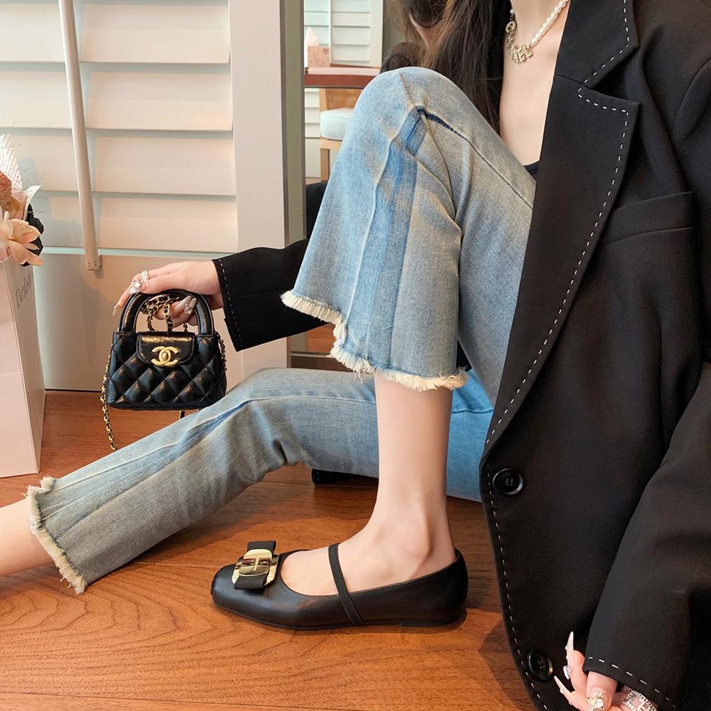 Grape mother studiolee square head spring and autumn sheepskin single shoes shallow thick heel Mary Jane shoes women's 2025 new models