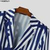 INCERUN Oversized Spring Men Lapel Neck Long Sleeve Striped Button Thin Blazer Coats