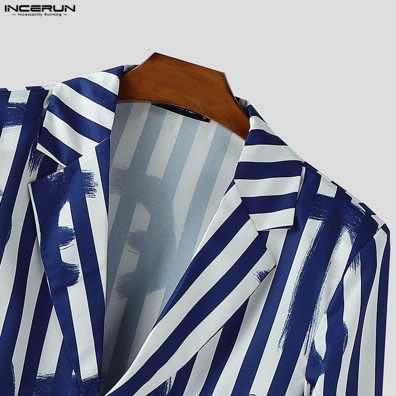 INCERUN Oversized Spring Men Lapel Neck Long Sleeve Striped Button Thin Blazer Coats