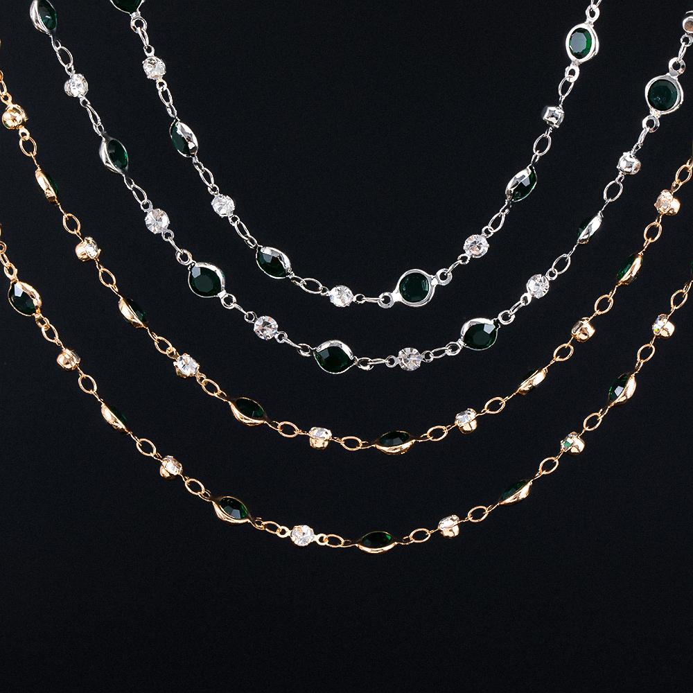 1meter Green Round Glass Beads Chain Crystal Bead Copper Stick Chains for DIY Necklace Bracelet Making Jewelry Findings Supplies