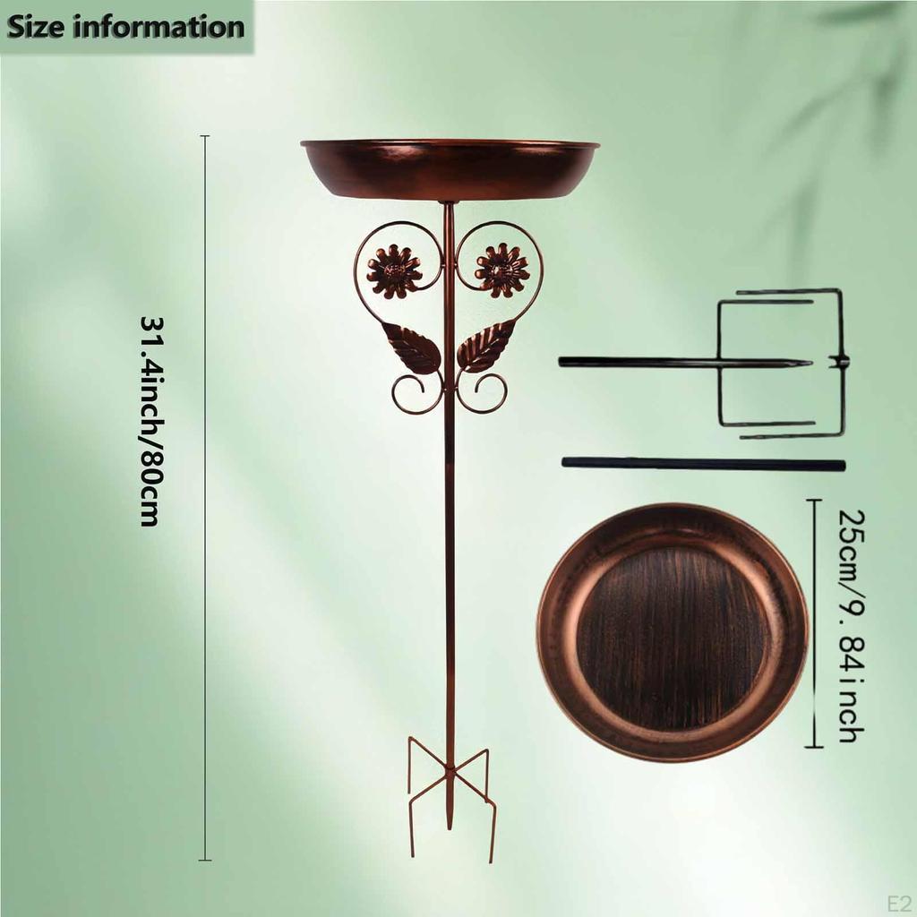 Iron Bird Bath Bowl Assembly Gift with Garden Stake Feeder Tray for Park Outside Yard